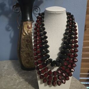 Alma Mater Collection Multi-Strand Black & Burgundy Faceted Acrylic Necklace